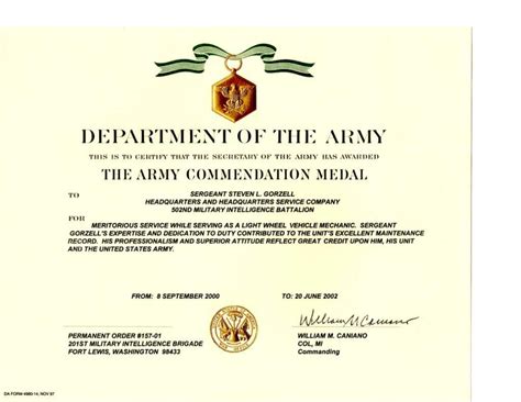 Army Good Conduct Medal Certificate Template - Sample Professional ...