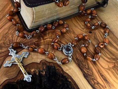 Wood Rosary, Holy Land Olive Wood and Soil, Catholic Prayer Beads ...