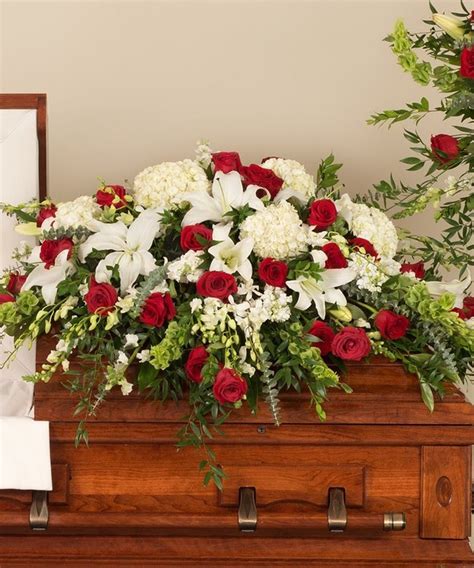 Classic Red and White Casket Spray - Deluxe - Half Casket (Shown ...