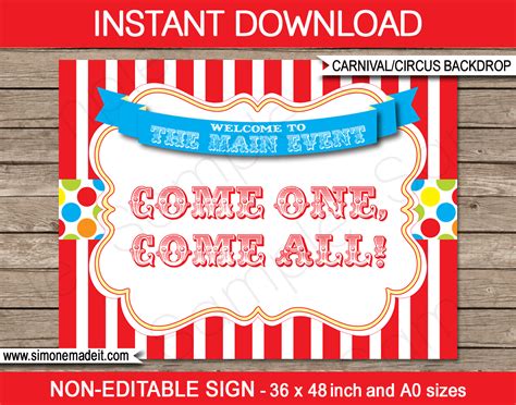 Printable Carnival Party Backdrop Sign | Circus Party