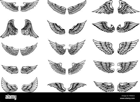 Set of bird wings illustrations in tattoo style. Design element for ...