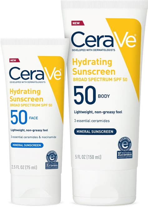 CeraVe Bundle Contains Mineral Body Sunscreen for Face SPF 50, 2.5 fl ...