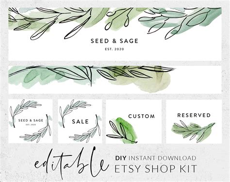 Greenery Etsy Shop Banner Etsy Shop Kit Etsy Shop Logo Shop - Etsy