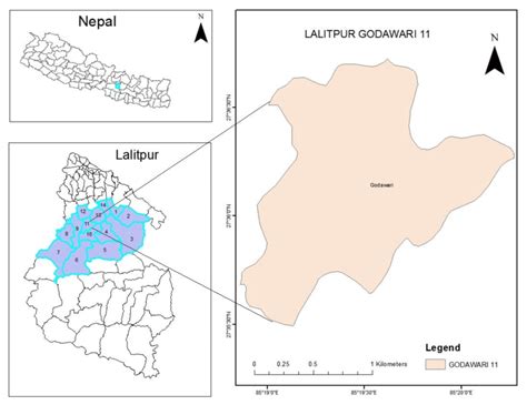 Map of the study area. Upper left map shows the location of Lalitpur ...