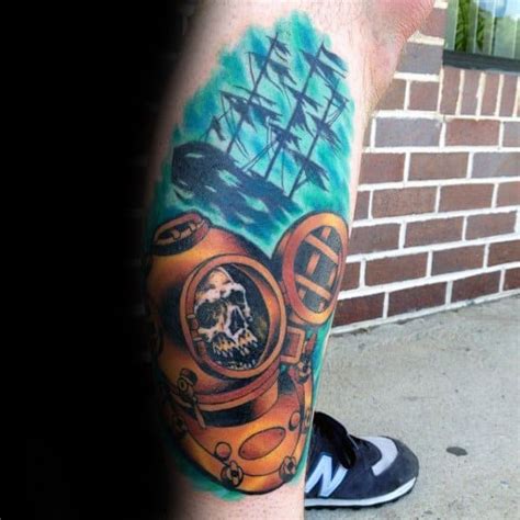 60 Diving Helmet Tattoo Designs For Men - Deep Sea Ideas