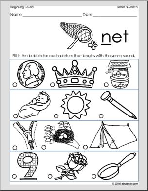 Match - Letter N' Beginning Sounds I abcteach.com