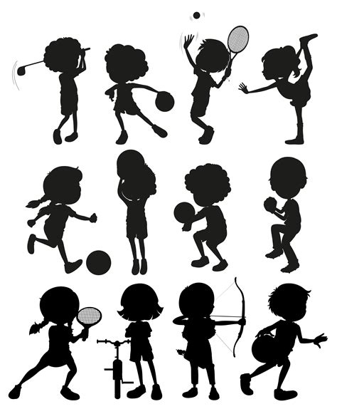 Silhouette kids playing different sports 413232 Vector Art at Vecteezy