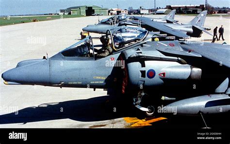 Harrier jets line up at RAF Wittering. The base is home to Harrier ...