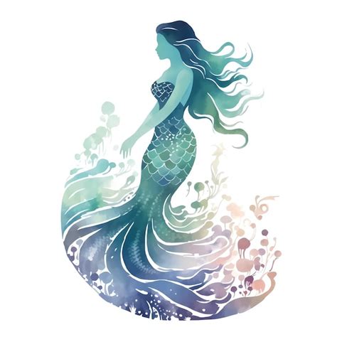 Premium AI Image | beautiful mermaid silhouette watercolor under the ...