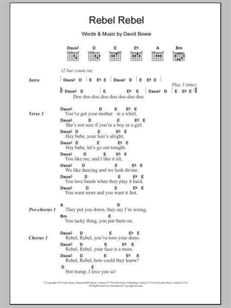 Rebel Rebel by David Bowie - Guitar Chords/Lyrics - Guitar Instructor