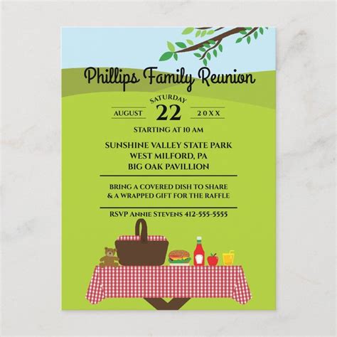 Family Reunion At The Park Picnic Table Invitation Postcard | Zazzle ...