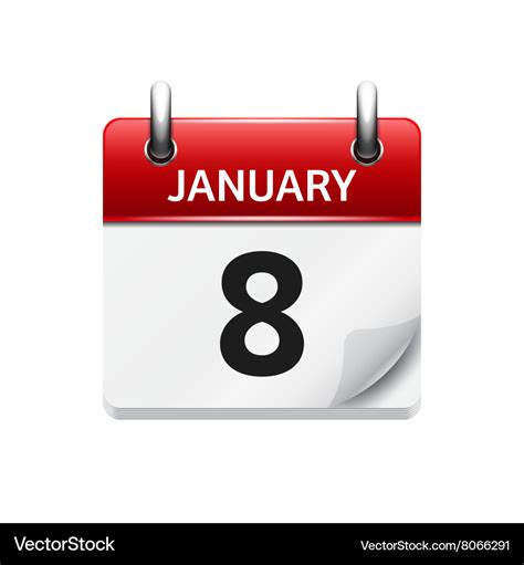 January 8 flat daily calendar icon date Royalty Free Vector