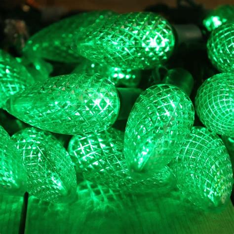 25-light C9 Green LED Christmas Lights, 8" Spacing Green Wire ...