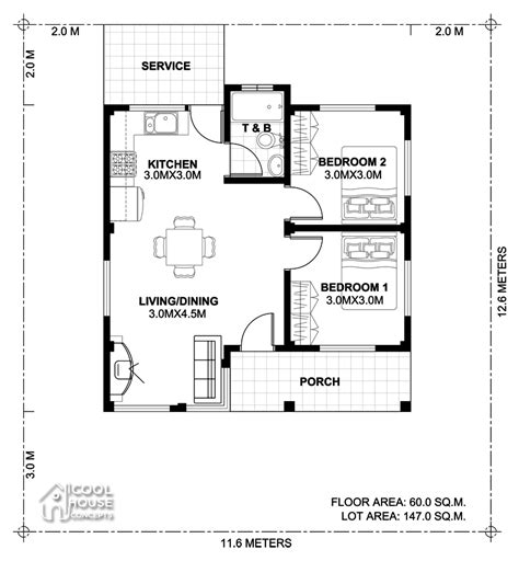 Two Bedroom Small House Plan Cool Concepts