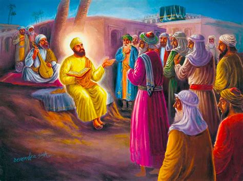 Beautiful painting of Sri Guru Nanak Dev Ji, Bhai Mardana Ji, Bhai Bala ...