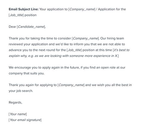 Job application rejection email template | Workable