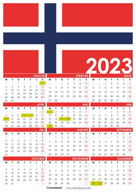 Norsk Kalender 2023 Med Helligdager