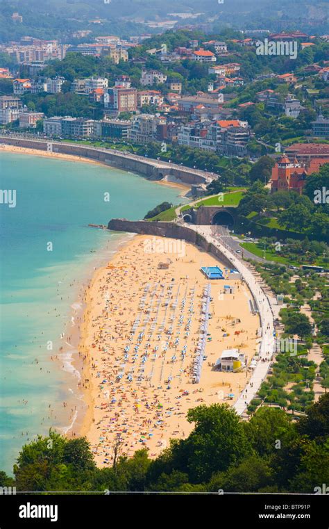 Aerial, Ondarreta Beach, San Sebastian, Basque Country, Spain Stock ...