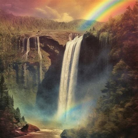 Premium AI Image | a rainbow is in the sky above a waterfall