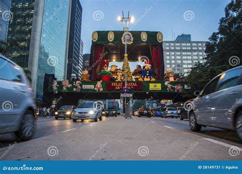 Night in Paulista Avenue - Christmas Decorations Editorial Photo ...