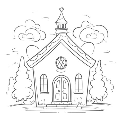 Cute Drawing Cartoon Of A Church To Draw For Kids Outline Sketch Vector ...