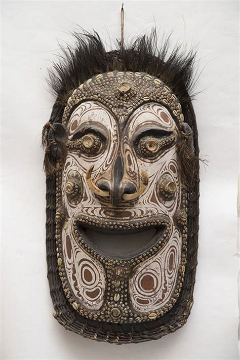 Papua New Guinea Mask with Kauri Shells and Boar Tusk - New Guinean ...