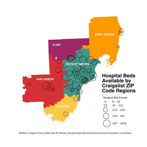 Map: Detroit Metro Hospital Beds by Craigslist ZIP Code Regions 2020 ...