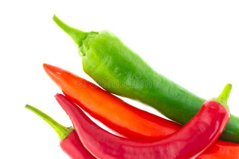 Vegetables Sharp Long Chili Peppers Red Green Contrast on a White ...