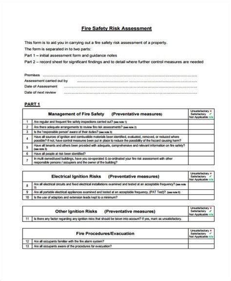 Risk Assessment Form Fire Safety