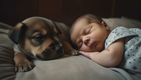 Cute small dog sleeping, child innocence and love for animals generated ...