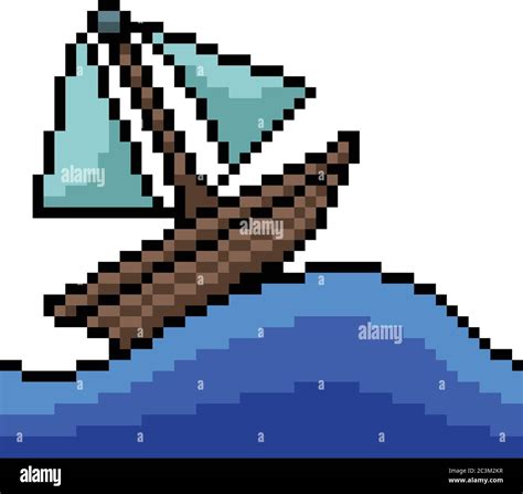 vector pixel art small boat isolated cartoon Stock Vector Image & Art ...