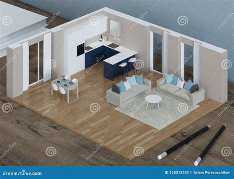 Interior Model on the Desktop. 3D Modeling Stock Illustration ...