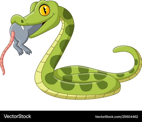 Cartoon green snake eating a mouse Royalty Free Vector Image