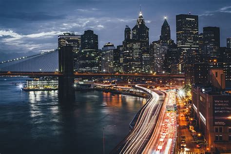 HD wallpaper: Brooklyn Bridge, USA, city, New York City, night, lights ...