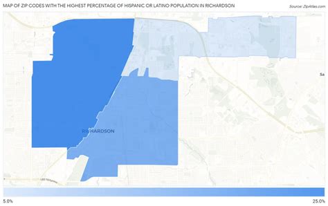 Percentage of Hispanic or Latino Population in Richardson by Zip Code ...