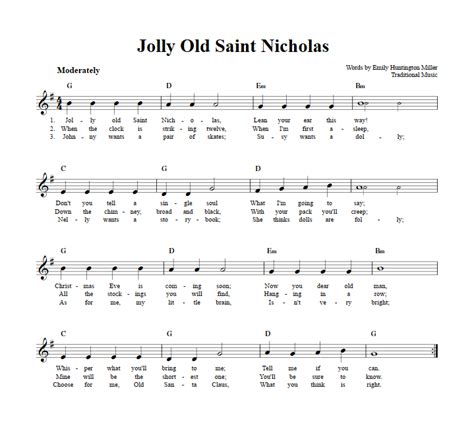 Jolly Old Saint Nicholas C Instrument Sheet Music (Lead Sheet) with ...