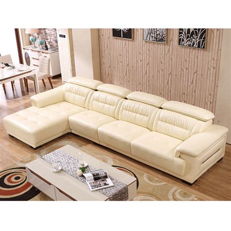 Cream Leather Chaise Sofa | Baci Living Room