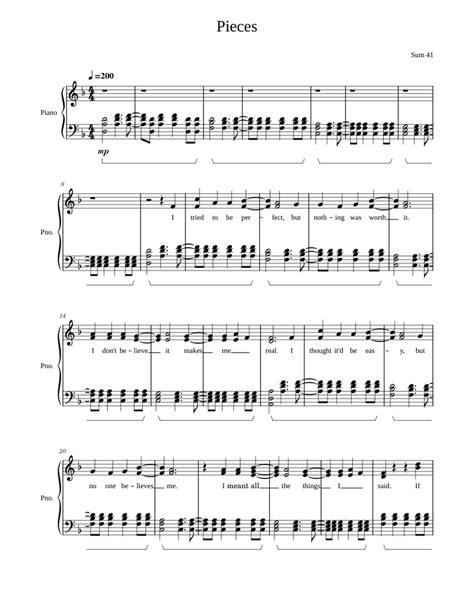 Pieces - Sum 41 Sheet music for Piano (Solo) | Musescore.com