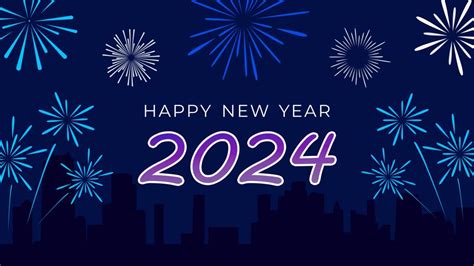 2024 Happy New Year fireworks on blue background - backiee