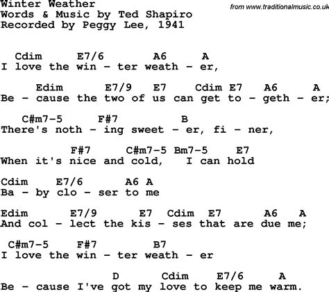 Song lyrics with guitar chords for Winter Weather - Peggy Lee, 1941