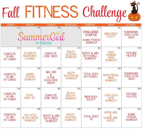 Printable Month Fitness Challenge Calendar