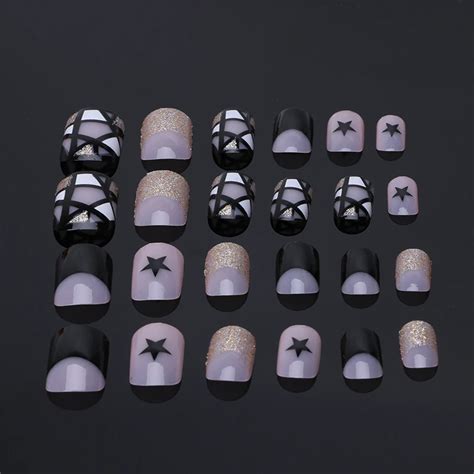 New 24 Pcs Acrylic Fake Fingernail Full Cover Fake False Angle Print ...