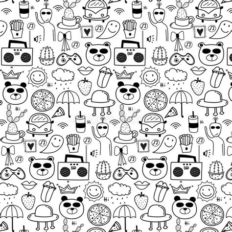 Pattern with Line Hand Drawn Doodle Coffee Background. Doodle Funny ...