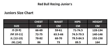 Red Bull Racing Size Guide – Grand Prix Store