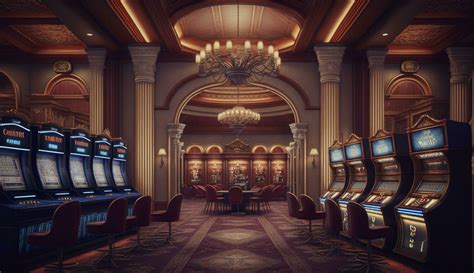 Luxury casino interior with lots of slot machines. Postproducted ...