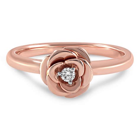 14k Rose Gold and Diamond Flower Ring by Estenza | Sapphire engagement ...