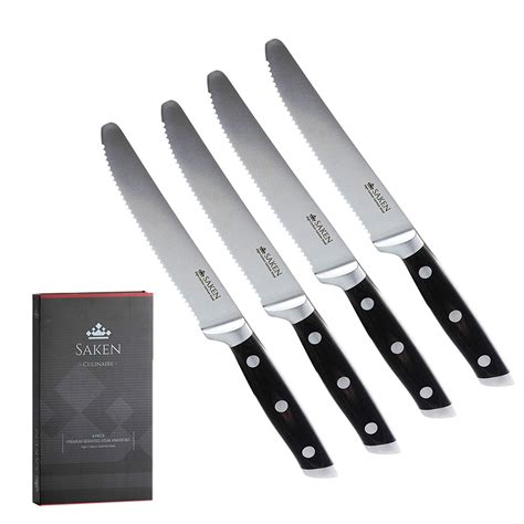 Saken Set of 4 Serrated Steak Knives, German Ultra Sharp High Carbon ...