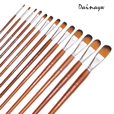 13Pcs Artist Filbert Nylon Hair Acrylic Painting Brush Set Long Handle ...