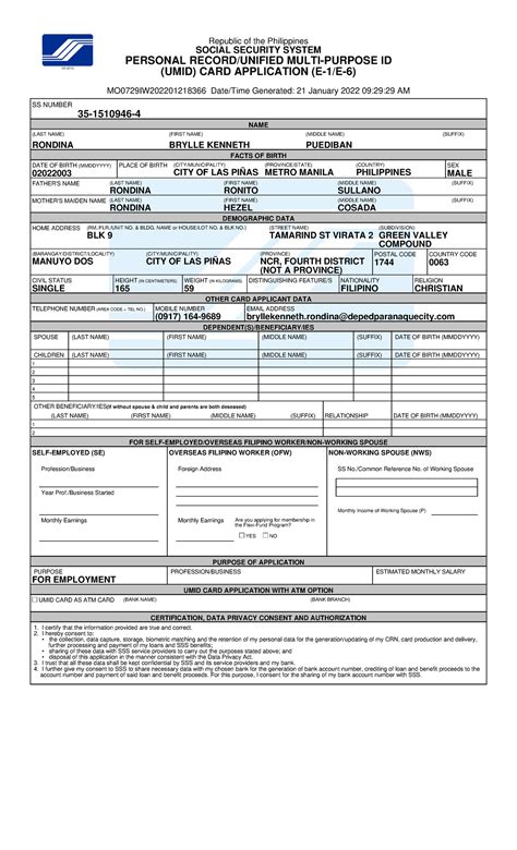 Personal Record Umidcard Form- Rondina- Brylle- Kenneth- Puediban ...