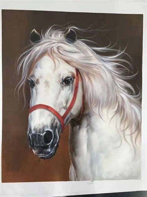 100% handpainted painting classical animal white horse head big eyes ...